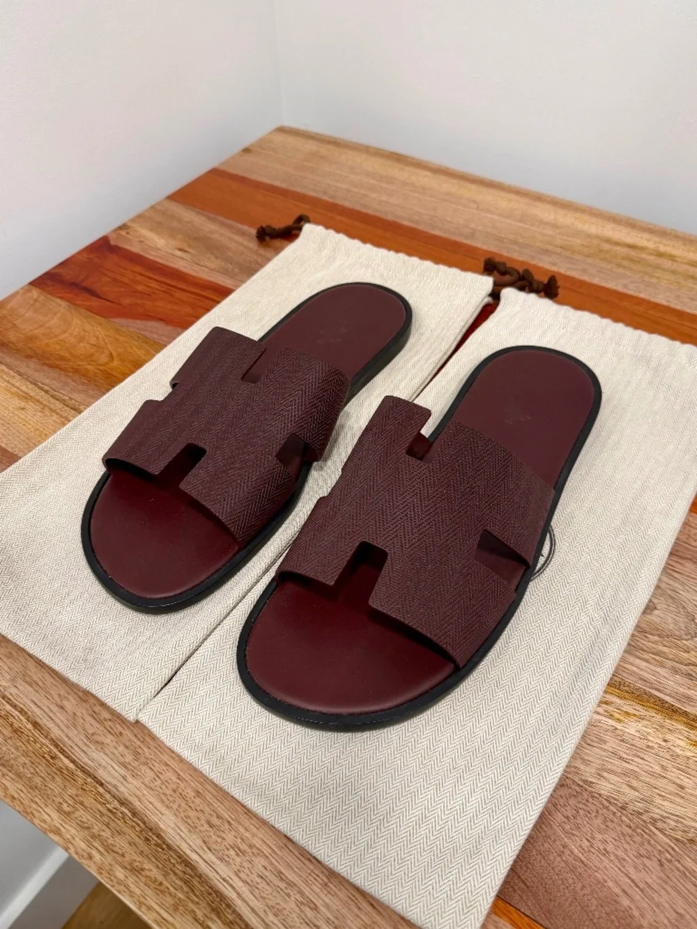 Hermès Izmir Sandals Men's 45 Burgundy Leather NEW